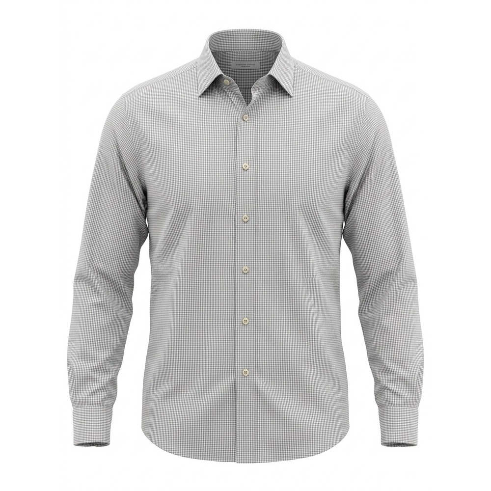 Ermenegildo Zegna Men's Gray Micro Check Dress Shirt 17.5 Neck 35 Sleeve